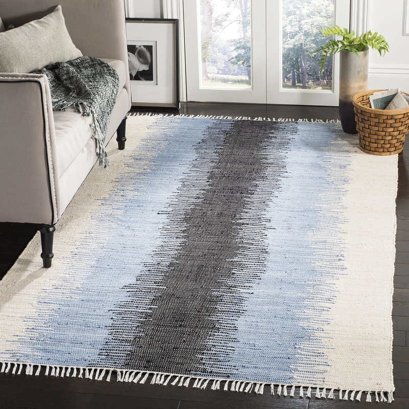 Safavieh Modern Indoor Flatweave Rectangle Area Rug, Montauk Collection, MTK710, in Grey / Black, 122 X 183 cm for Living Room, Bedroom or Any Indoor Space