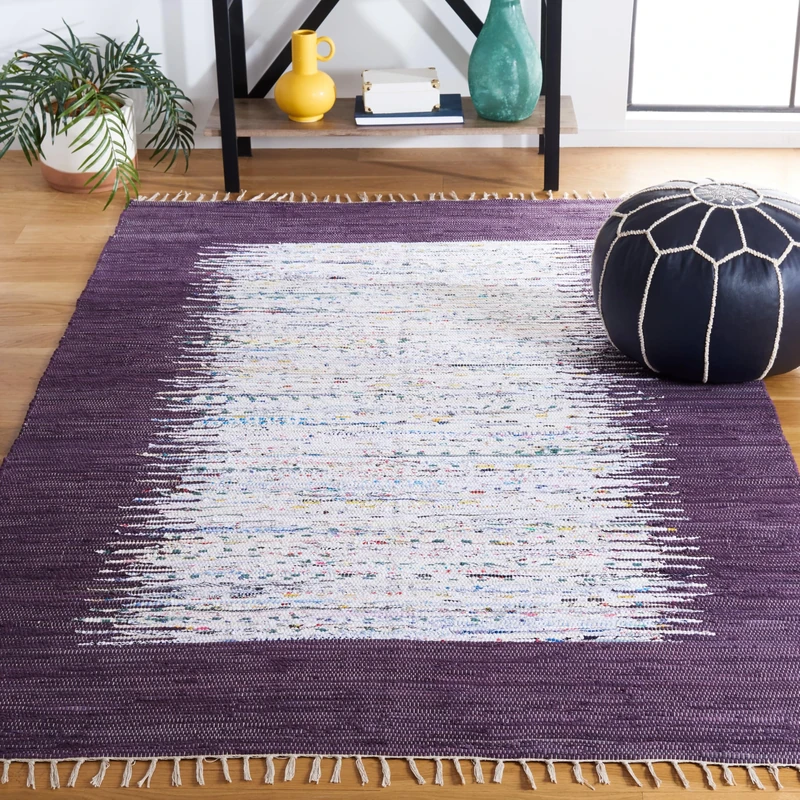 Safavieh Modern Indoor Flatweave Rectangle Area Rug, Montauk Collection, MTK711, in Ivory / Purple, 152 X 244 cm for Living Room, Bedroom or Any Indoor Space