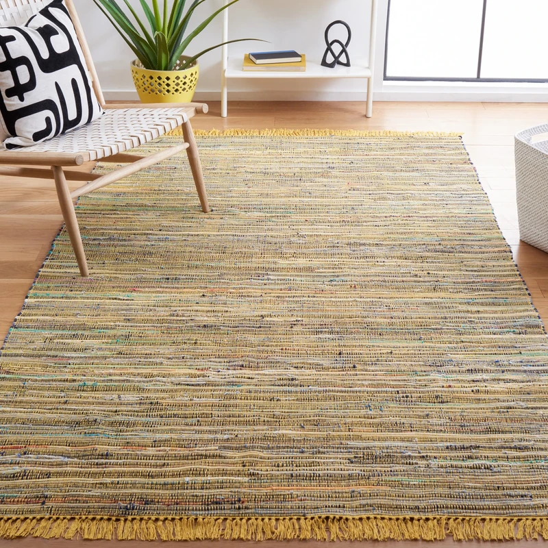 Safavieh Modern Indoor Flatweave Rectangle Area Rug, Rag Rug Collection, RAR121, in Yellow / Multi, 122 X 183 cm for Living Room, Bedroom or Any Indoor Space
