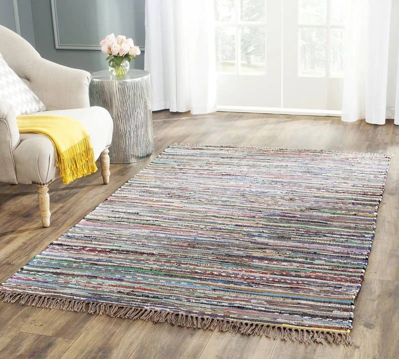 SAFAVIEH Modern Rug for Living Room, Dining Room, Bedroom - Rag Rug Collection, Short Pile, in Rust and Multi, 122 X 183 cm