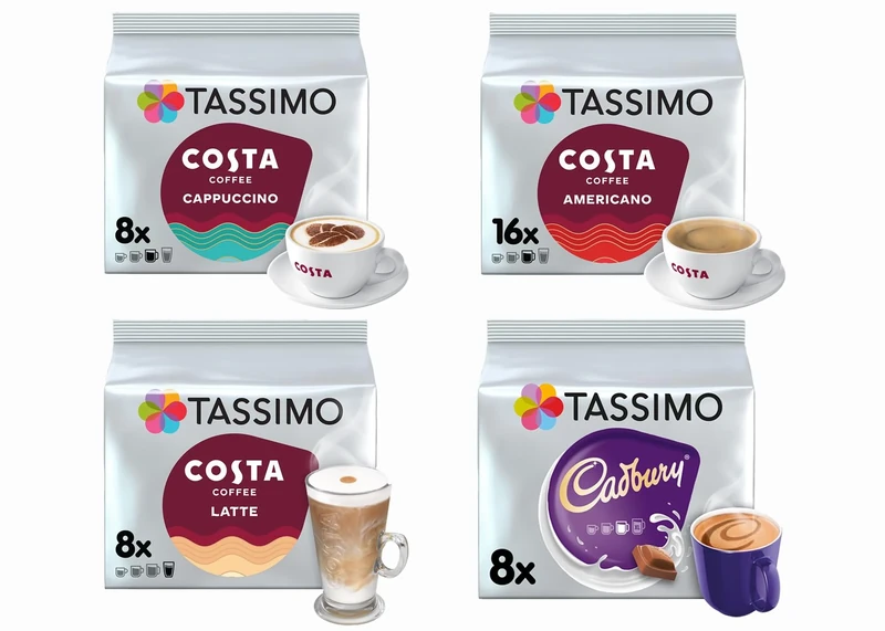 TASSIMO COSTA Cappuccino/Latte/Americano/Cadbury (4 Packs Set = 40 Drinks)