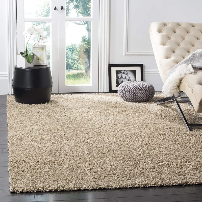 Safavieh Shaggy Rug for Living Room, Dining Room, Bedroom - Athens Shag Collection, High Pile, in Beige, 122 X 183 cm