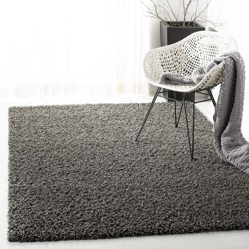 Safavieh Shaggy Rug for Living Room, Dining Room, Bedroom - Athens Shag Collection, High Pile, in Dark Grey, 122 X 183 cm