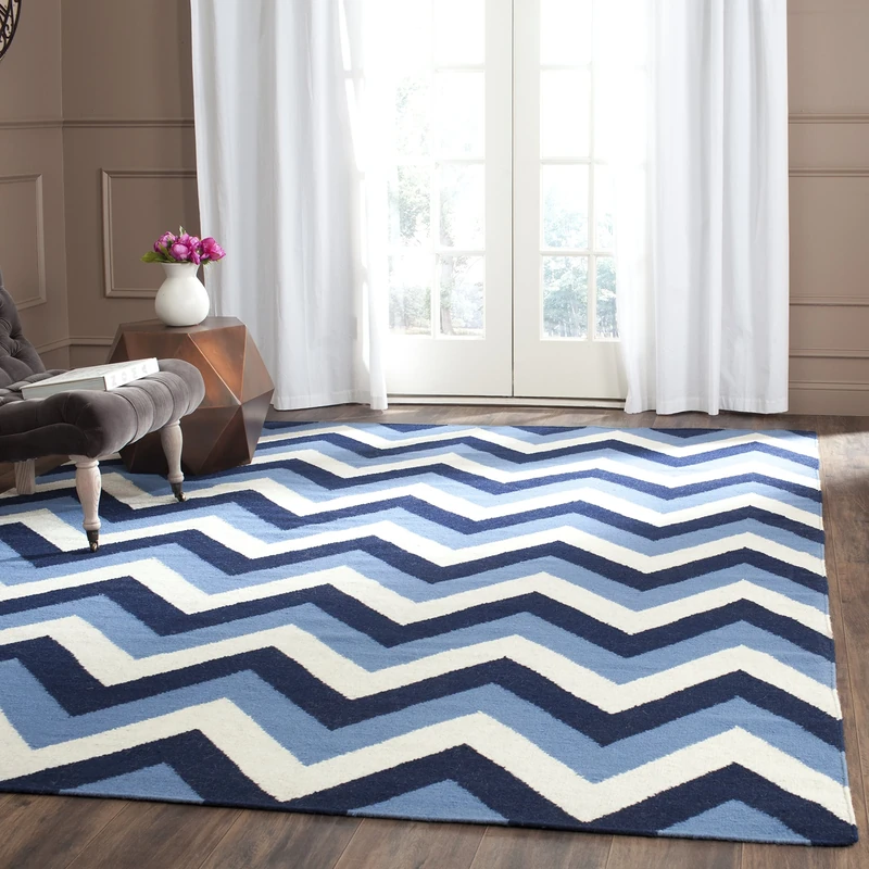 Safavieh Contemporary Indoor Flatweave Rectangle Area Rug, Dhurrie Collection, DHU640, in Navy / Light Blue, 91 X 152 cm for Living Room, Bedroom or Any Indoor Space
