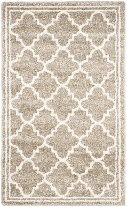 Safavieh Moroccan Trellis Indoor/Outdoor Woven Rectangle Area Rug, Amherst Collection, AMT422, in Wheat / Beige, 91 X 152 cm for Garden, Patio or Any Outdoor Space
