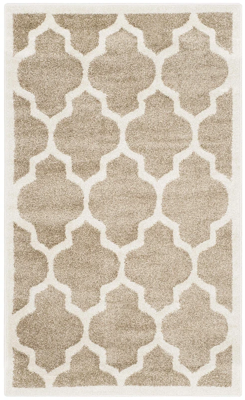 Safavieh Trellis Indoor/Outdoor Woven Rectangle Area Rug, Amherst Collection, AMT420, in Wheat / Beige, 91 X 152 cm for Garden, Patio or Any Outdoor Space