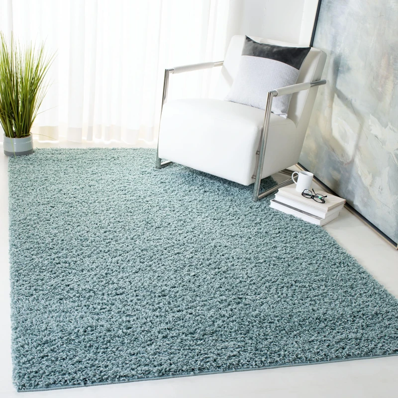 Safavieh Shaggy Rug for Living Room, Dining Room, Bedroom - Athens Shag Collection, High Pile, in Seafoam, 122 X 183 cm