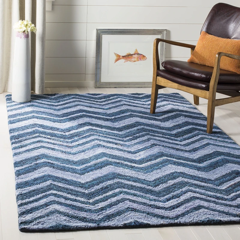 Safavieh Transitional Indoor Hand Tufted Rectangle Area Rug, Nantucket Collection, NAN145, in Blue / Multi, 122 X 183 cm for Living Room, Bedroom or Any Indoor Space