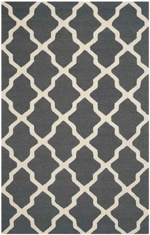 Safavieh Trellis Indoor Hand Tufted Rectangle Area Rug, Cambridge Collection, CAM121, in Dark Grey / Ivory, 91 X 152 cm for Living Room, Bedroom or Any Indoor Space