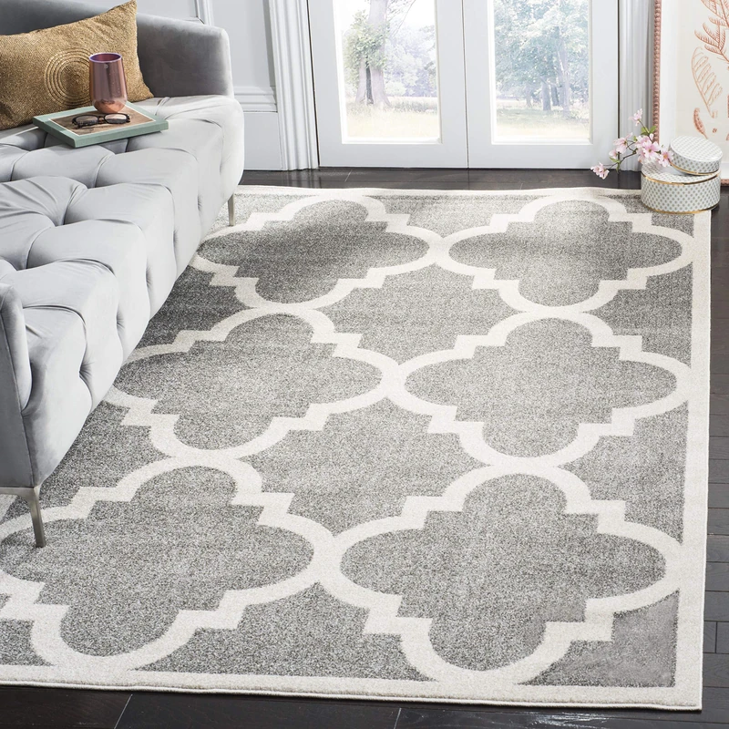 Safavieh Trellis Indoor/Outdoor Woven Rectangle Area Rug, Amherst Collection, AMT423, in Dark Grey / Beige, 91 X 152 cm for Garden, Patio or Any Outdoor Space