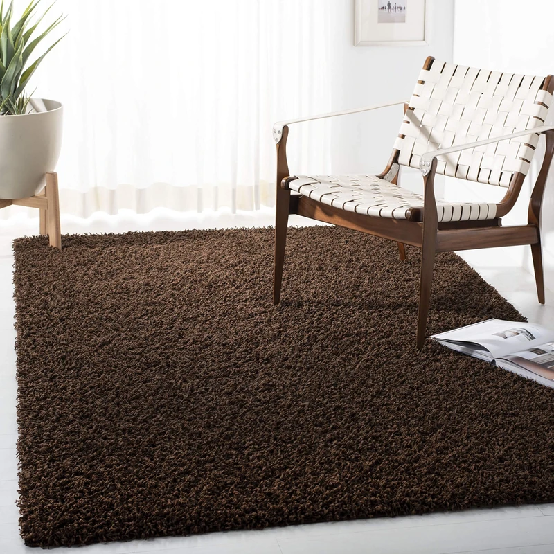 Safavieh Shaggy Rug for Living Room, Dining Room, Bedroom - Athens Shag Collection, High Pile, in Brown, 122 X 183 cm