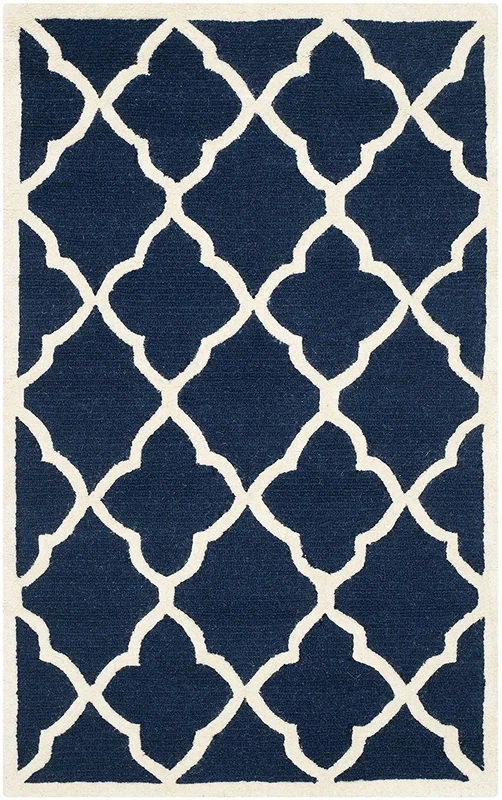 Safavieh Modern Indoor Hand Tufted Rectangle Area Rug, Cambridge Collection, CAM312, in Navy / Ivory, 91 X 152 cm for Living Room, Bedroom or Any Indoor Space
