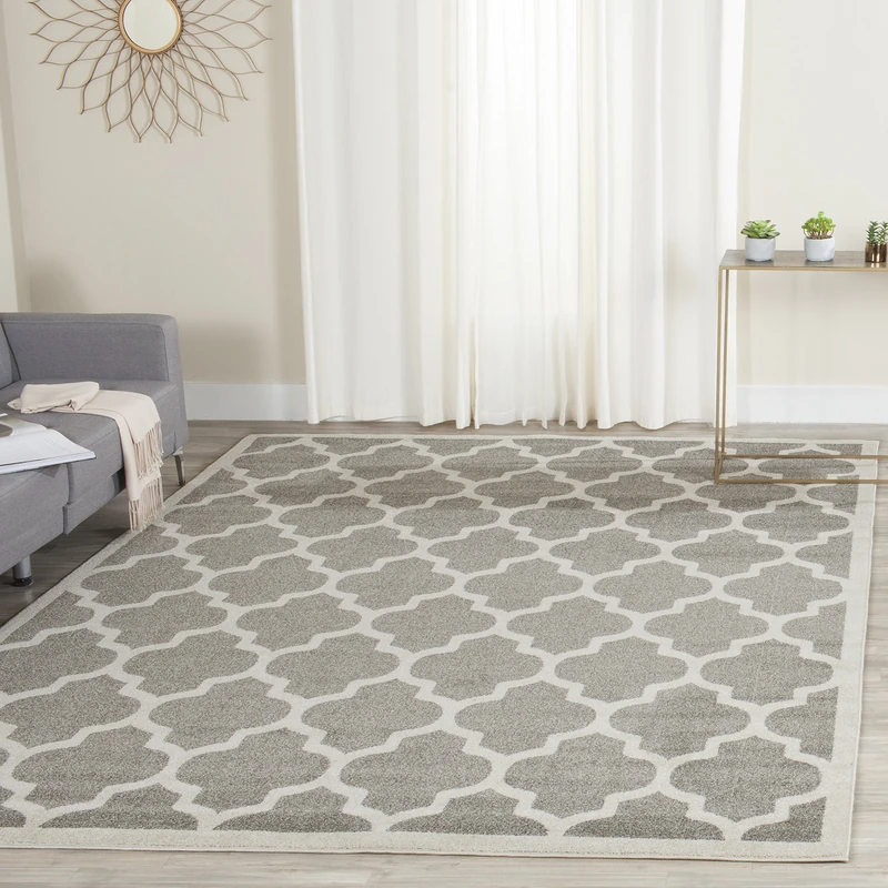 Safavieh Trellis Indoor/Outdoor Woven Rectangle Area Rug, Amherst Collection, AMT420, in Dark Grey / Beige, 91 X 152 cm for Garden, Patio or Any Outdoor Space