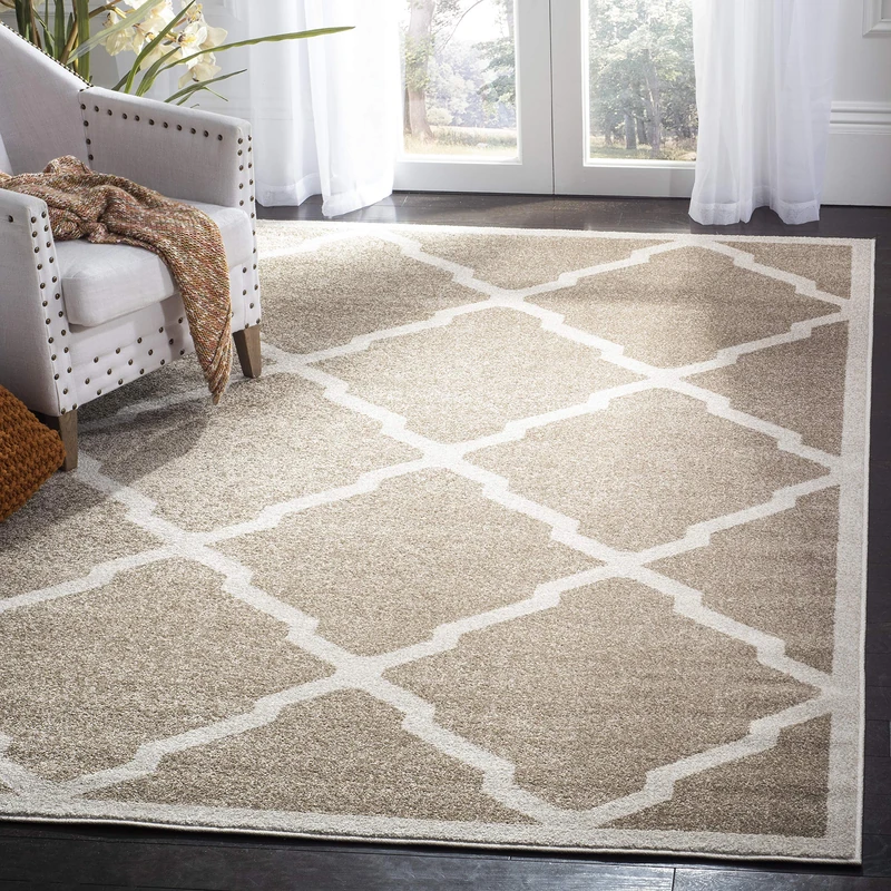 Safavieh Trellis Indoor Woven Rectangle Area Rug, Amherst Collection, AMT421, in Wheat / Beige, 91 X 152 cm for Living Room, Bedroom or Any Indoor Space
