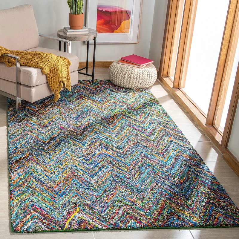 Safavieh Transitional Indoor Hand Tufted Rectangle Area Rug, Nantucket Collection, NAN141, in Blue / Multi, 91 X 152 cm for Living Room, Bedroom or Any Indoor Space