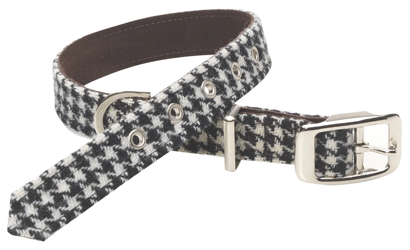 Lovemydog Ellesmere Harris Tweed Dog Collar, Large, Black/White - Image 1