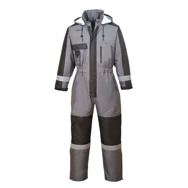 Portwest S585 Men's Hi Vis Winter Work Overalls Waterproof Protective Boiler Suit 300D Polyester Coveralls Durable Thermal Lined Workwear Rain Suit Grey, Medium