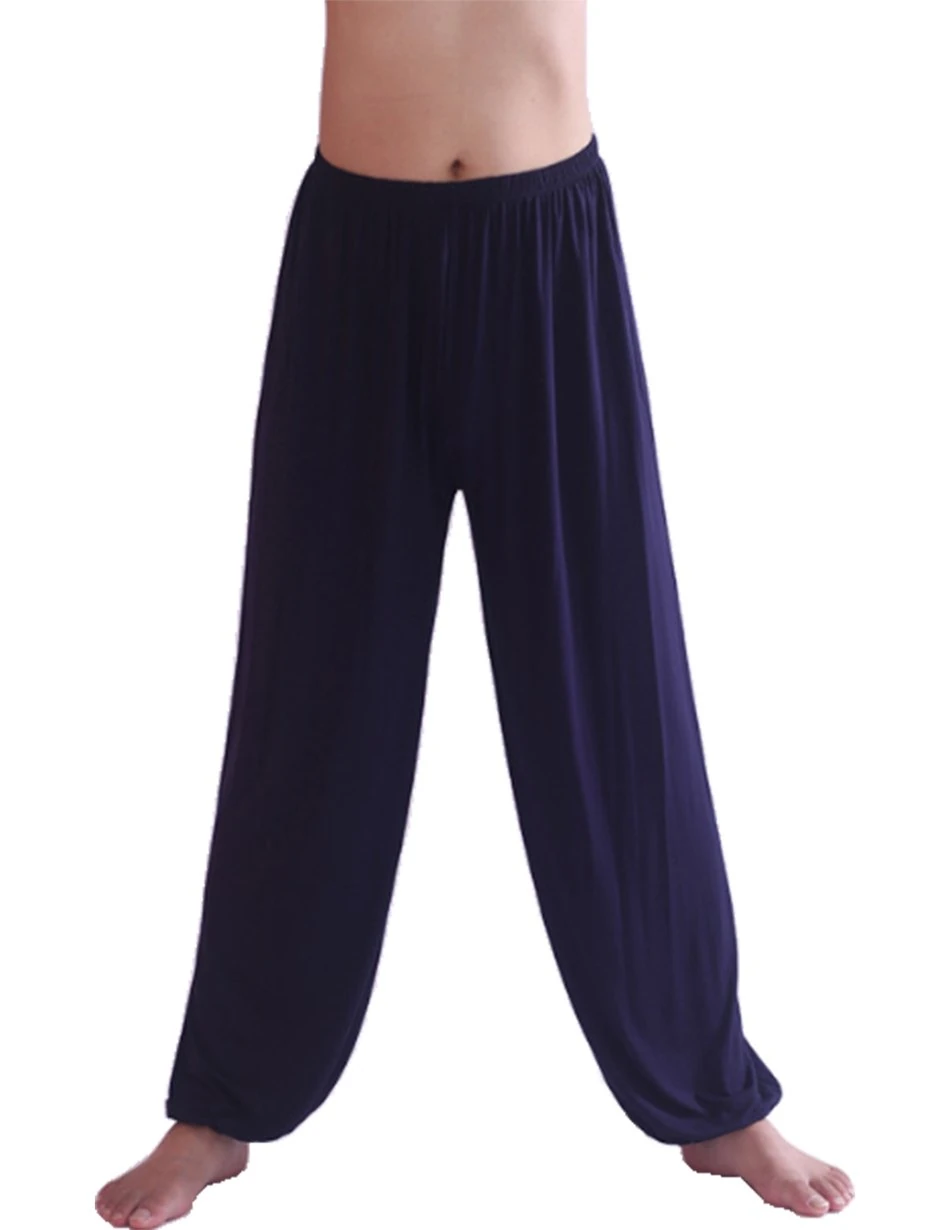 HOEREV Brand Men's Super Soft Modal Spandex Harem Yoga Pilates Pants, M, Navyblue