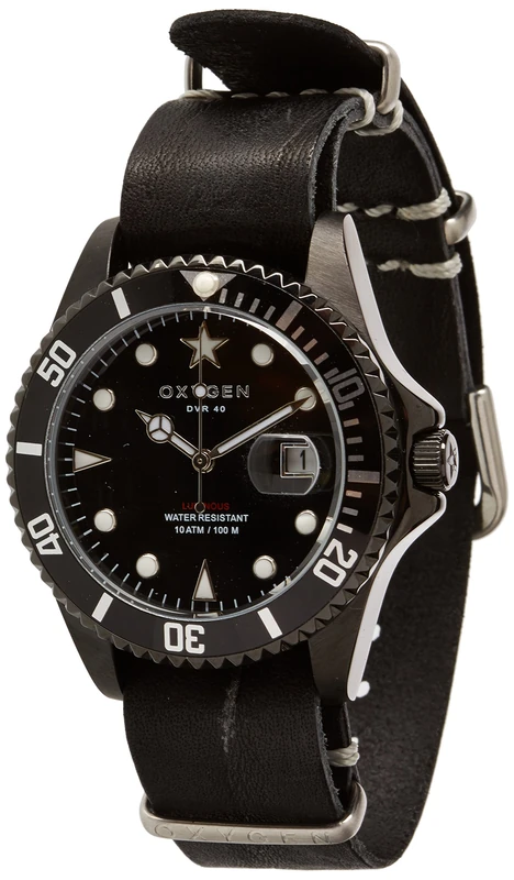 Oxygen Moby Dick Black 40 Mens Quartz Watch with Black Dial Analogue Display and Black Leather Strap EX-D-MBB-40-NL-BL