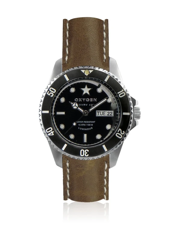 Oxygen Cigar 42 Mens Quartz Watch with Black Dial Analogue Display and Brown Leather Strap EX-DV-CIG-42-CL-Vb - Image 1