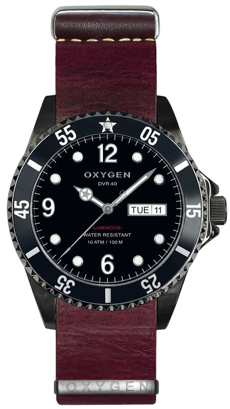 Oxygen Moby Dick Black 40 Mens Quartz Watch with Black Dial Analogue Display and Purple Leather Strap EX-D-MBB-40-NL-PL