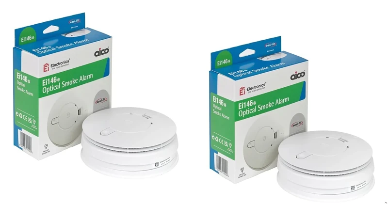 Aico EI146e Set of 2 Mains Hard Wired Smoke Alarms with 9V Battery Back Up , White