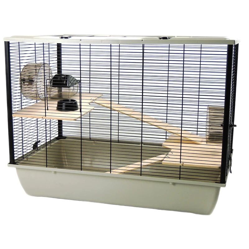 Little Friends Langham Tall Rat and Hamster Cage with Two Floors, 77 x 47 x 58 cm, Silver/ Black