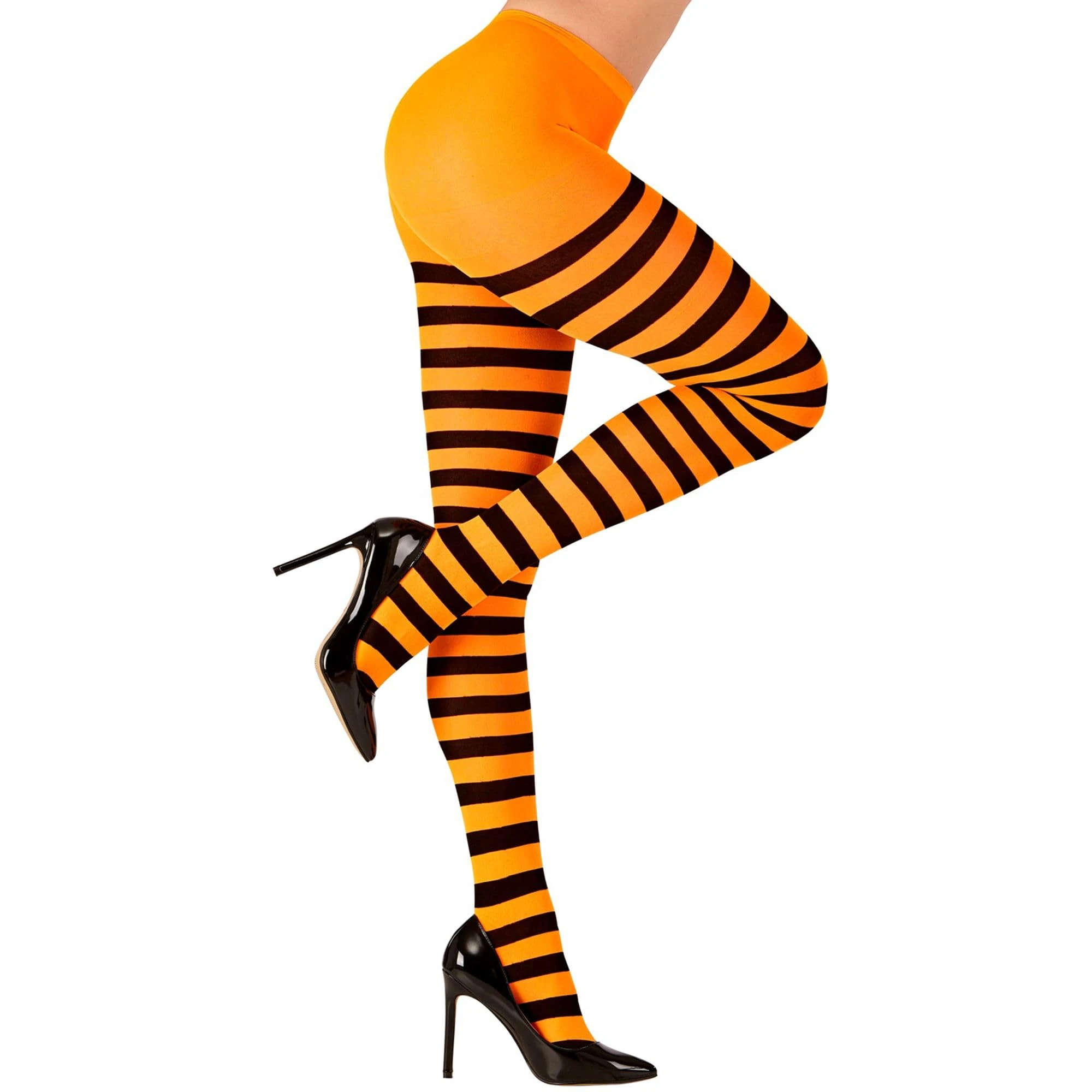 W WIDMANN MILANO Party Fashion - Striped Tights for Women, Ballerinas, Witches, Dark, Gothic, Pumpkins, Halloween, Carnival, Themed Parties, 70 DEN, One Size for Adults, Orange-Black