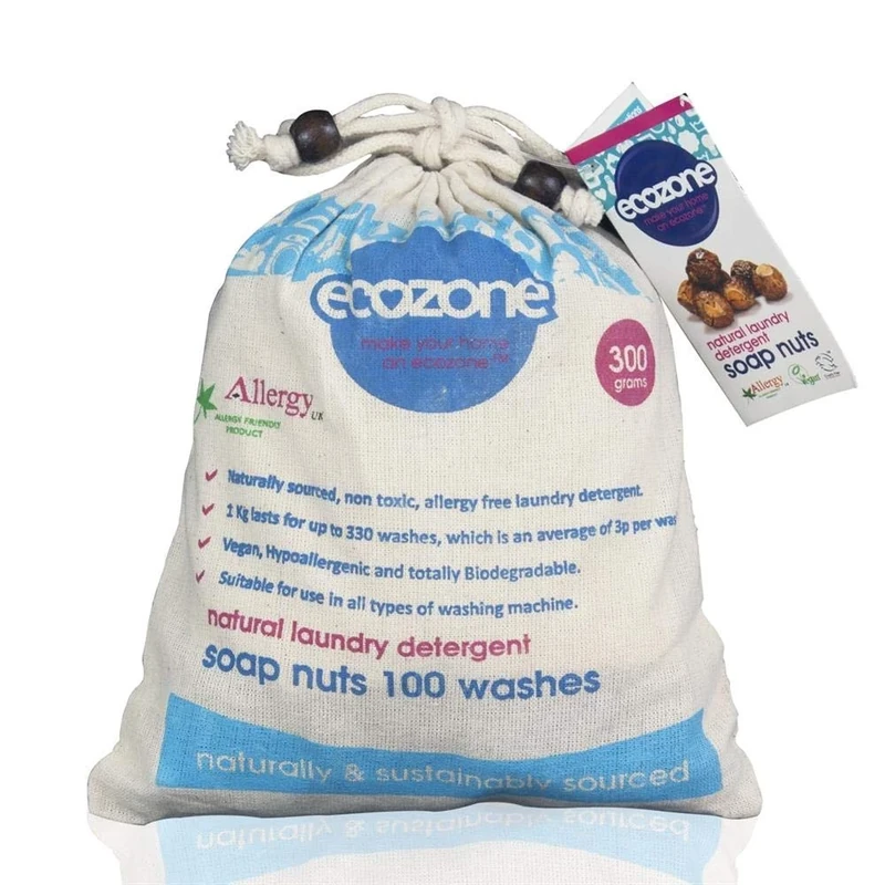 EcoZone Soap Nuts Natural Laundry Detergent, 100% Organic Biodegradable Washing Machine Pellets, Plastic Free, Effective Eco Cleaning for Clothing & Fabrics, Hypoallergenic & Vegan Friendly (300g Bag)