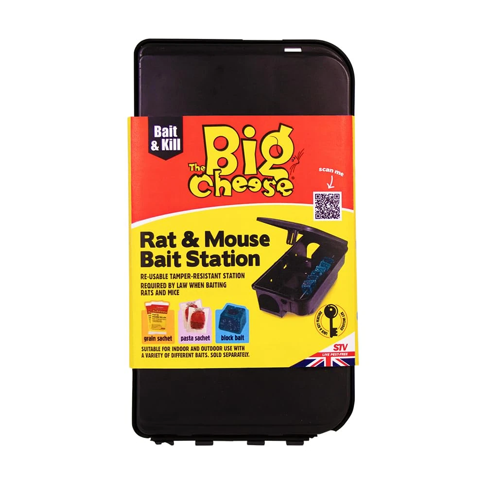 The Big Cheese Rat & Mouse Bait Station Compact, Tamper-Resistant Bait Station with Lockable Lid Indoor and Outdoor Use, Black