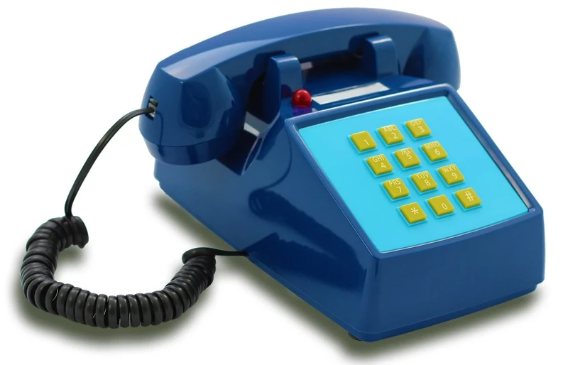OPIS PushMeFon cable: 1970s inspired fixed-line push-button retro telephone with metal bell ringer (dark blue)