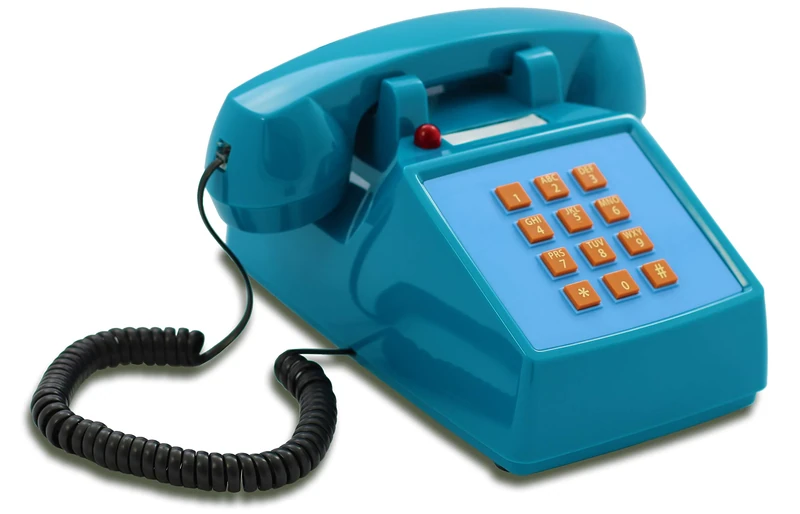 Opis PushMeFon Cable: The Old Fashioned Desktop Retro Telephone - Push Button Landline Phone in Vintage Style for Home Use in Light Blue
