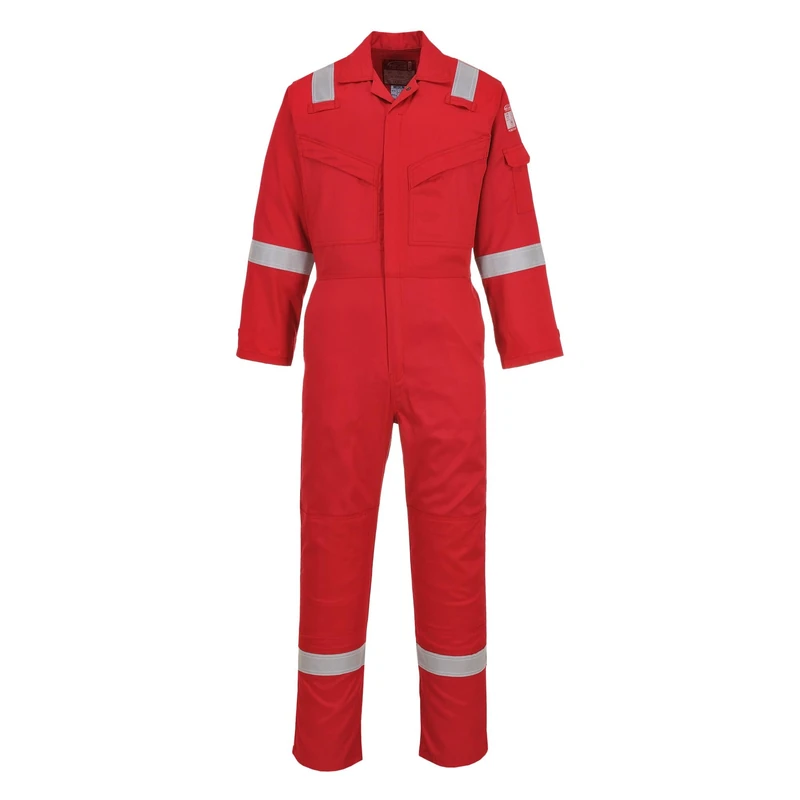 Portwest FR21 Men's Bizflame FR Lightweight Fireproof Coverall Flame Resistant Overall Anti-Static Welding Safety Boiler Suit 100% Cotton Reflective Knee Pad Pockets, Red, L