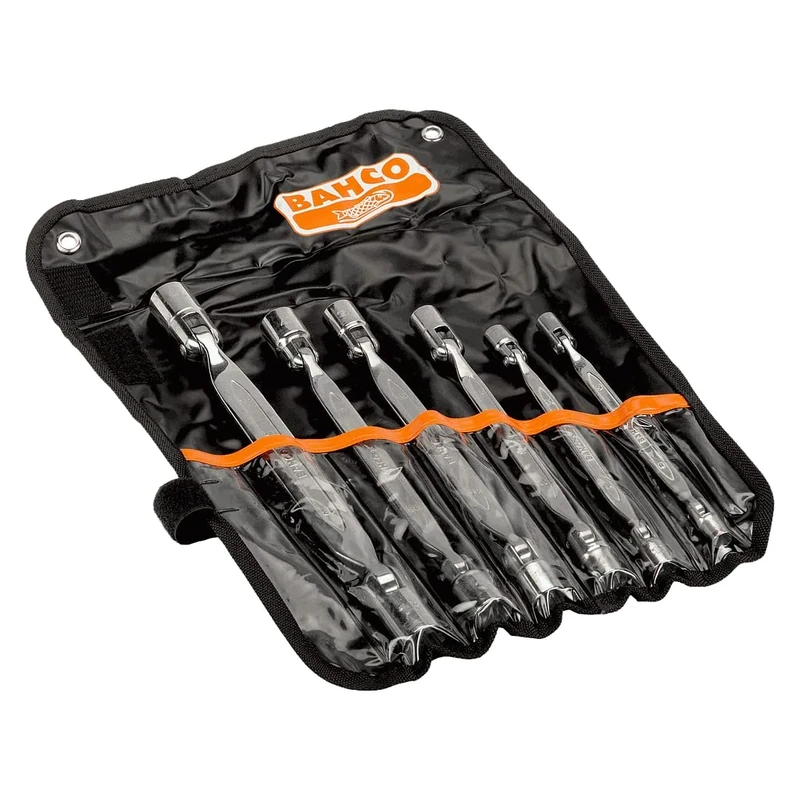 Bahco 4040M/6T Double-Ended Double Hex Flex-Head Metric Wrench in Plastic Wallet, Silver/Black, Set of 6 Piece