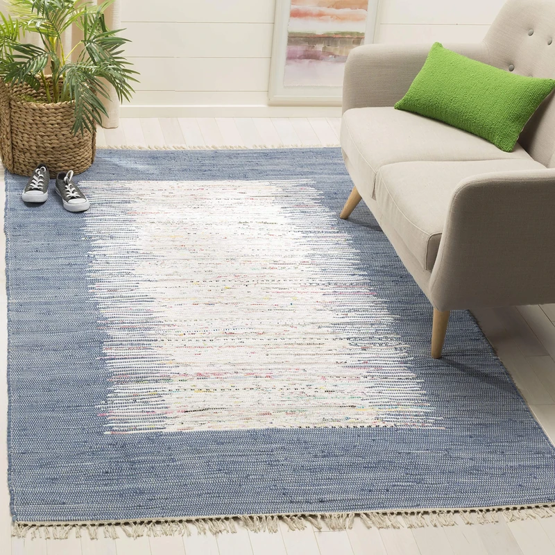 Safavieh Modern Indoor Flatweave Rectangle Area Rug, Montauk Collection, MTK711, in Ivory / Dark Blue, 183 X 274 cm for Living Room, Bedroom or Any Indoor Space