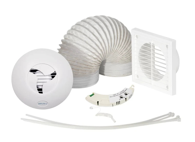 Airflow iCON 15 Extractor Fan Kit - 100mm/4 - Comes with Humidity/Timer Module, White Grille, PVC Hose - 19 l/s, 9.7W Energy Efficient | 3-Year Warranty