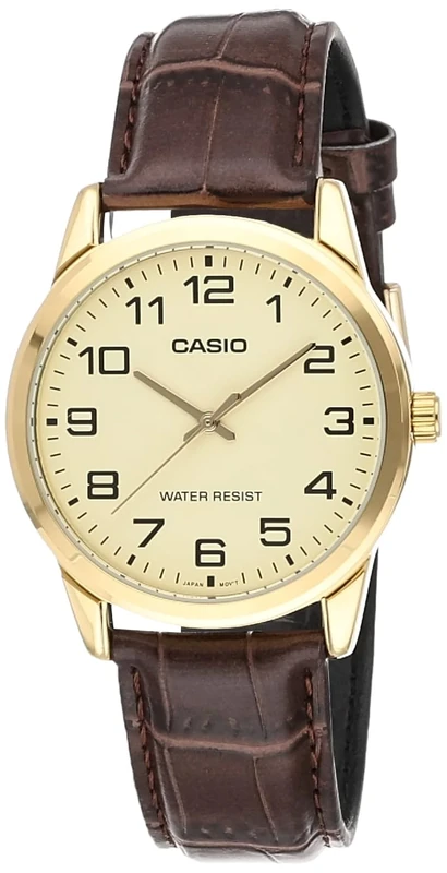 Casio Men's Mtp-v001gl-9b Quartz Watch with Genuine Leather, Brown, The inferred Style for The Men's Mtp-v001gl-9b Watch is 'Dressy Sport', Based on its Gold Tone case and Bezel, Leather Band,