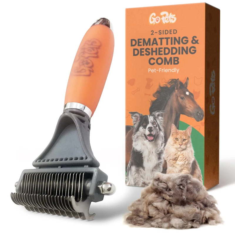 GoPets Dematting Comb with 2 Sided Professional Grooming Rake for Cats & Dogs