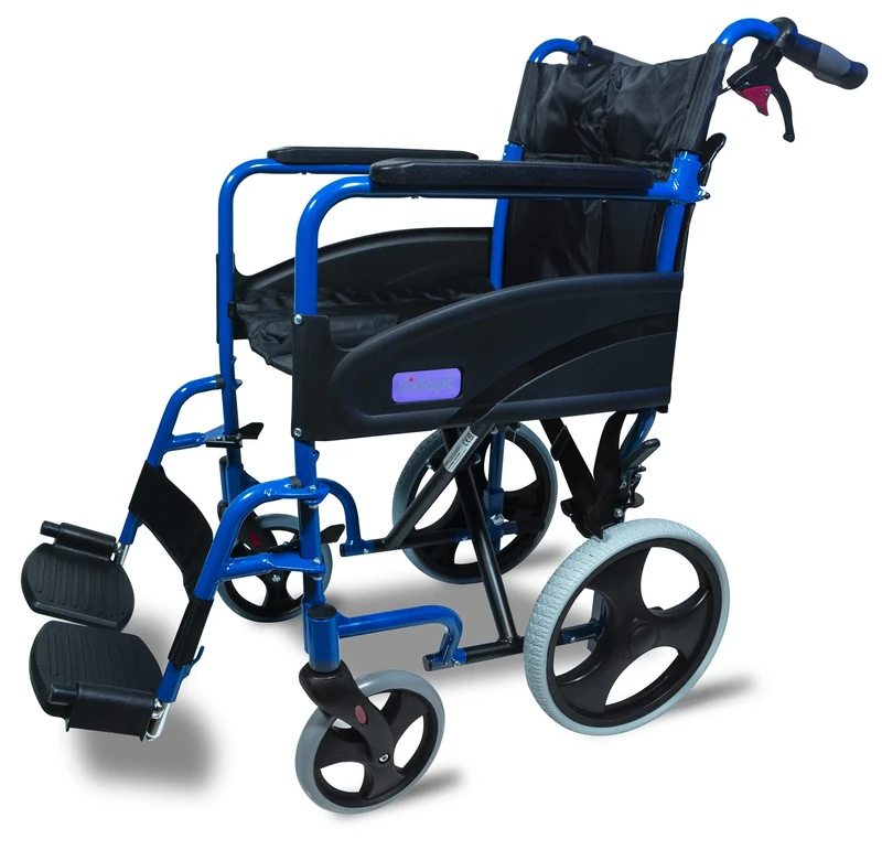 Aidapt Folding Lightweight Attendant Propelled Aluminium Wheelchair With 18" Seat, Brakes, Lap Strap, Padded Upholstery, Removable Foot Rests and Side Panels for Privacy. Indoors and Outside - Image 1