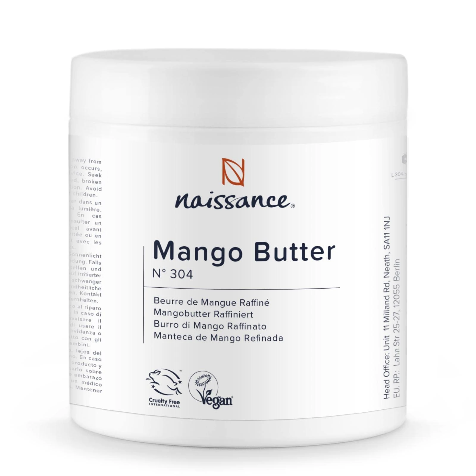 Naissance Refined Mango Butter (No. 304) - 500g - Moisturising and Nourishing - for Aromatherapy, Skincare, Haircare, Massage and DIY Beauty Recipes