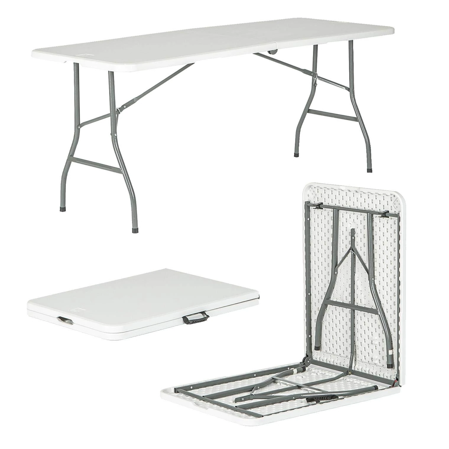 Harbour Housewares Rectangle Folding Heavy Duty Trestle Table - 180cm (1.8m) (6ft) - White - Outdoor Folding Table for Picnic, BBQ, Garden, Camping, Wedding, Party Catering