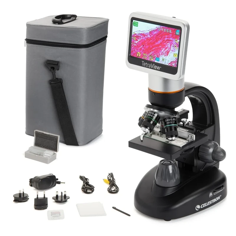 Celestron 44347 TetraView LCD Digital Touchscreen Microscope, 40x-400x Magnification, Black/Silver