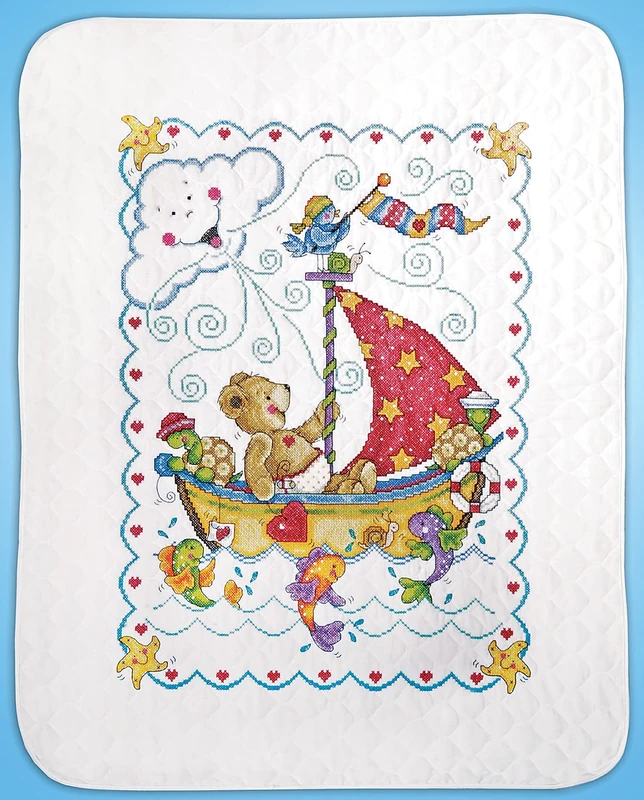 Tobin T21770 Sail Away Baby Quilt Stamped Cross Stitch Kit - Image 1