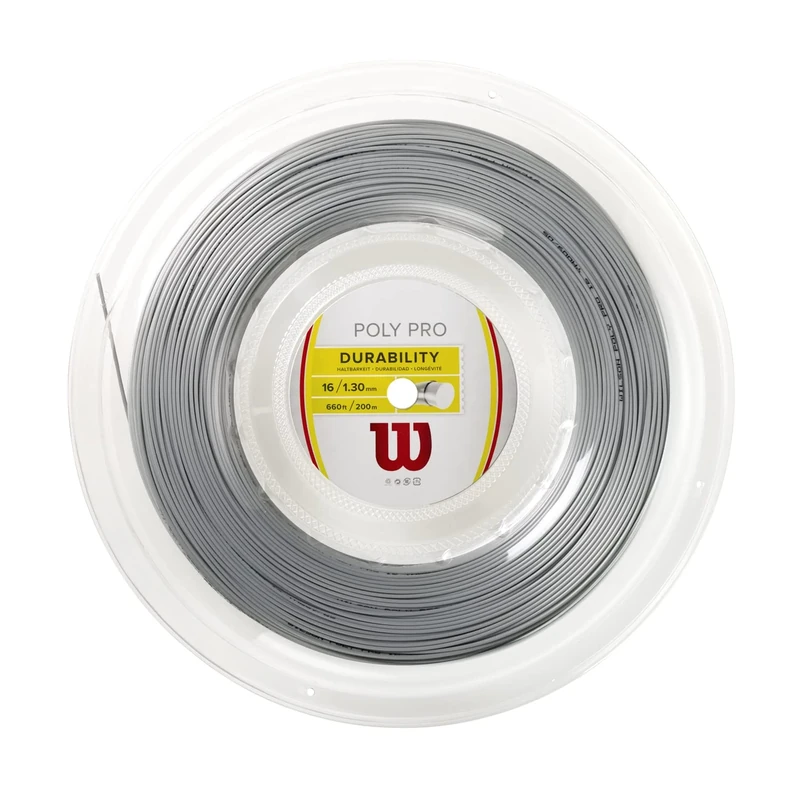 Wilson Poly Pro Tennis String, Polyester, 16, Diameter: 1.3 mm, Silver, 200 m, 1 Roll