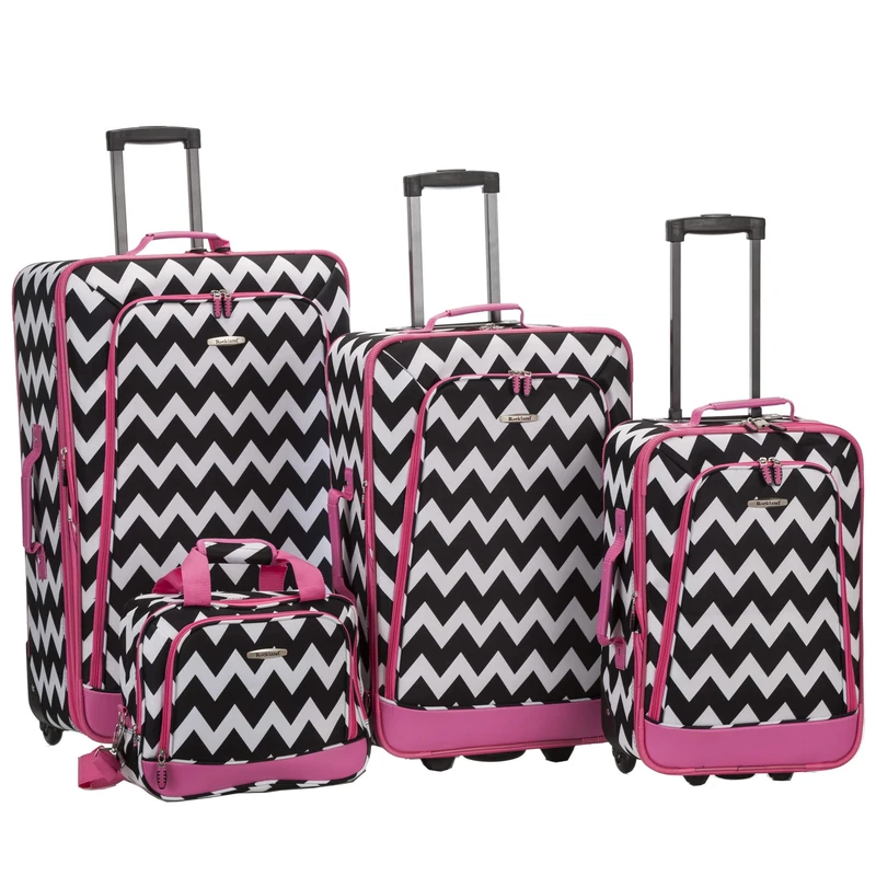 Rockland 4 Piece Luggage Set, Pink Chevron, One Size