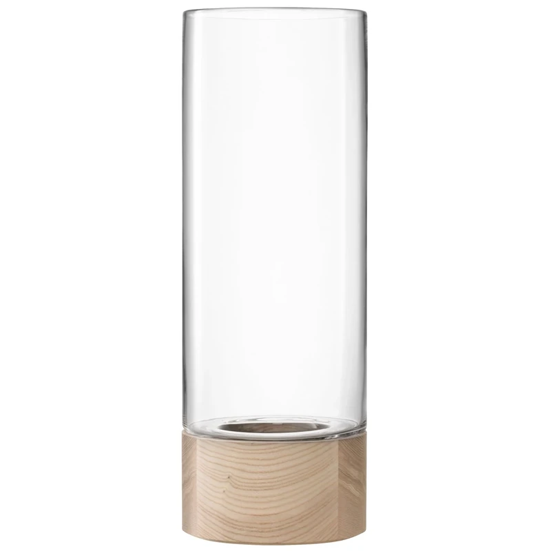 LSA International Lotta Vase/Lantern Clear & Ash Base H62cm| 1 Unit | Mouthblown & Handmade Glass | Hand Planed Wood | LW27