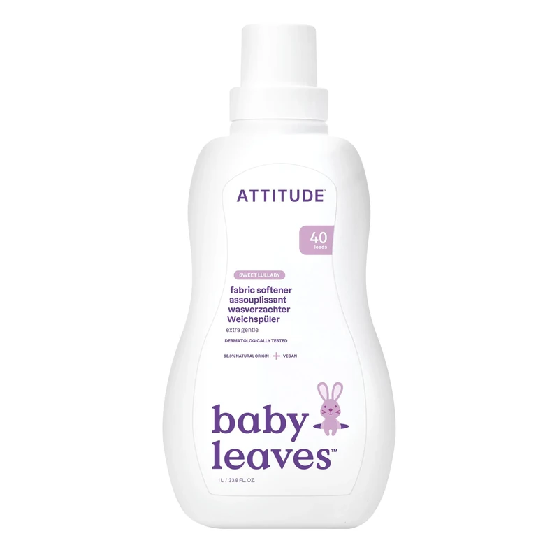 ATTITUDE Baby Fabric Softener Liquid, EWG Verified, Safe for Baby Clothes, Infant and Newborn, Vegan and Naturally Derived Washing Soap, HE Compatible, Sweet Lullaby, 40 Loads, 1.04 Liter