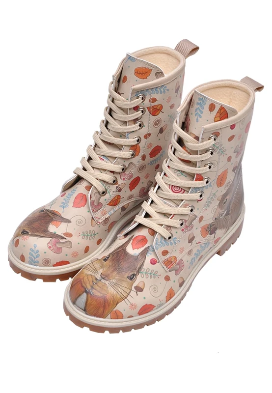 DOGO Women's Squirrel Lace-Up Boots Beige Size: 4 UK
