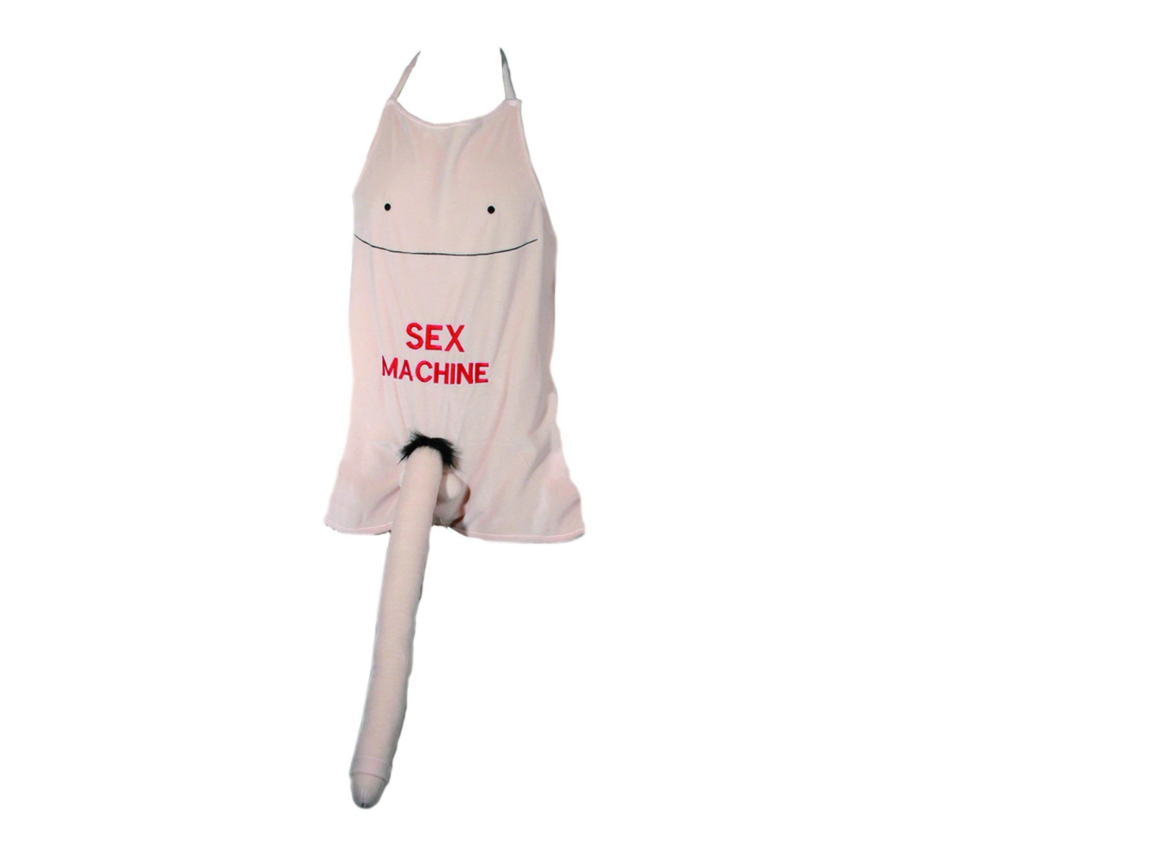 OOTB Apron with Plush Penis/Sex Machine, Polyester, Beige, 54 x 5 x 66 cm
