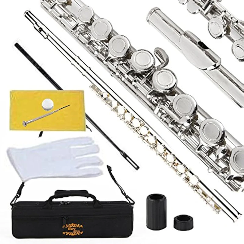 Glory Closed Hole C Flute With Case, Tuning Rod and Cloth,Joint Grease and Gloves Nickel Siver - Image 1